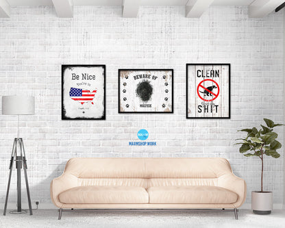 Beware of Maltese Sign Wood Framed Print Wall Art Decor Gifts