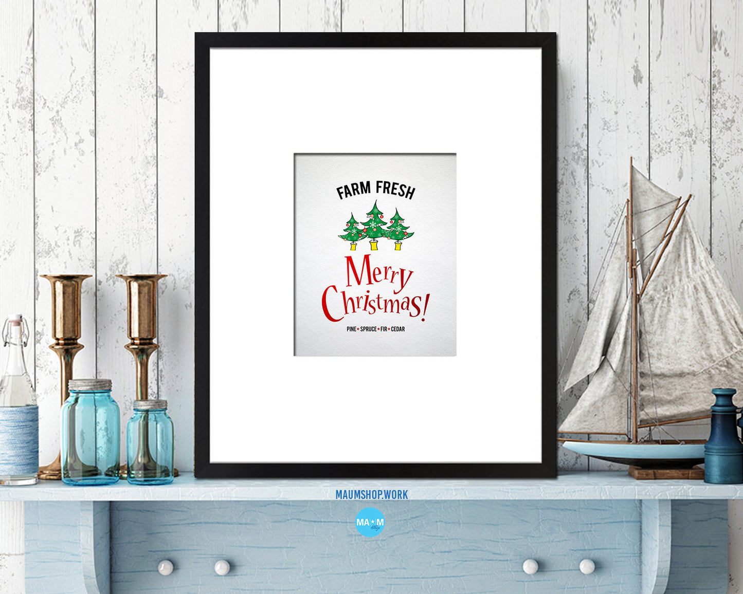 Farm Fresh Merry Christmas Holiday Season Gifts Wood Framed Print Home Decor Wall Art