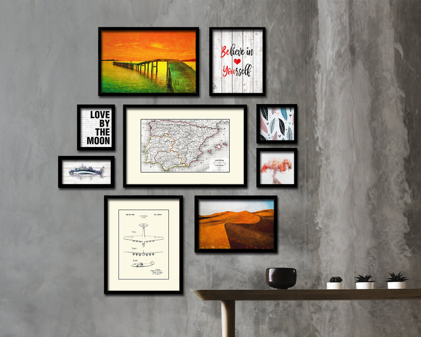 Spain and Portugal Old Map Framed Print Art Wall Decor Gifts