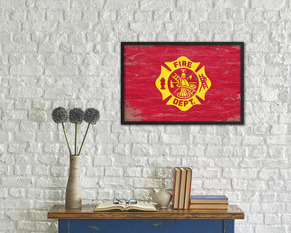 Fire Department Fire Fighter Shabby Chic Military Flag Framed Print Decor Wall Art Gifts