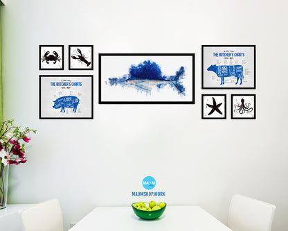 Sailfish Fish Art Wood Frame Modern Restaurant Sushi Wall Decor Gifts, 10" x 20"