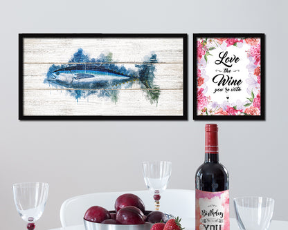 Bigeye Fish Art Wood Framed White Wash Restaurant Sushi Wall Decor Gifts, 10" x 20"