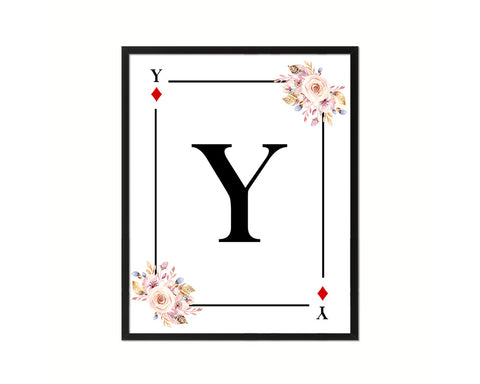 Letter Y Personalized Boho Monogram Diamond Card Decks Framed Print Wall Art Decor Gifts