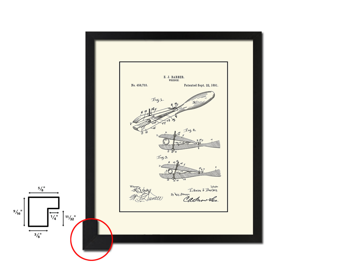 Wrench Tools Vintage Patent Artwork Black Frame Print Gifts