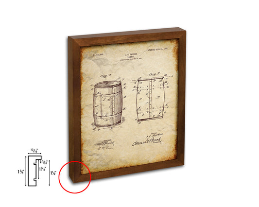 Barrel Wine Vintage Patent Artwork Walnut Frame Gifts
