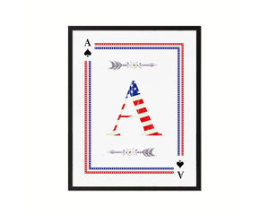 Letter A Custom Monogram Card Decks Spade American Flag Framed Print Wall Art Decor Gifts