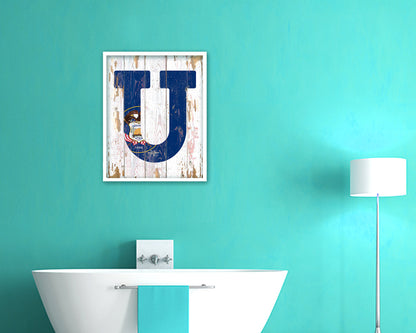 Utah State Initial Flag Wood Framed Paper Print Decor Wall Art Gifts, Beach