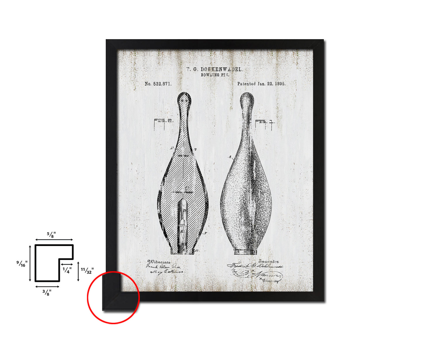 Bowling Pin Sports Vintage Patent Artwork Black Frame Print Gifts