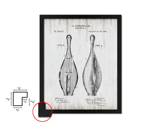 Bowling Pin Sports Vintage Patent Artwork Black Frame Print Gifts