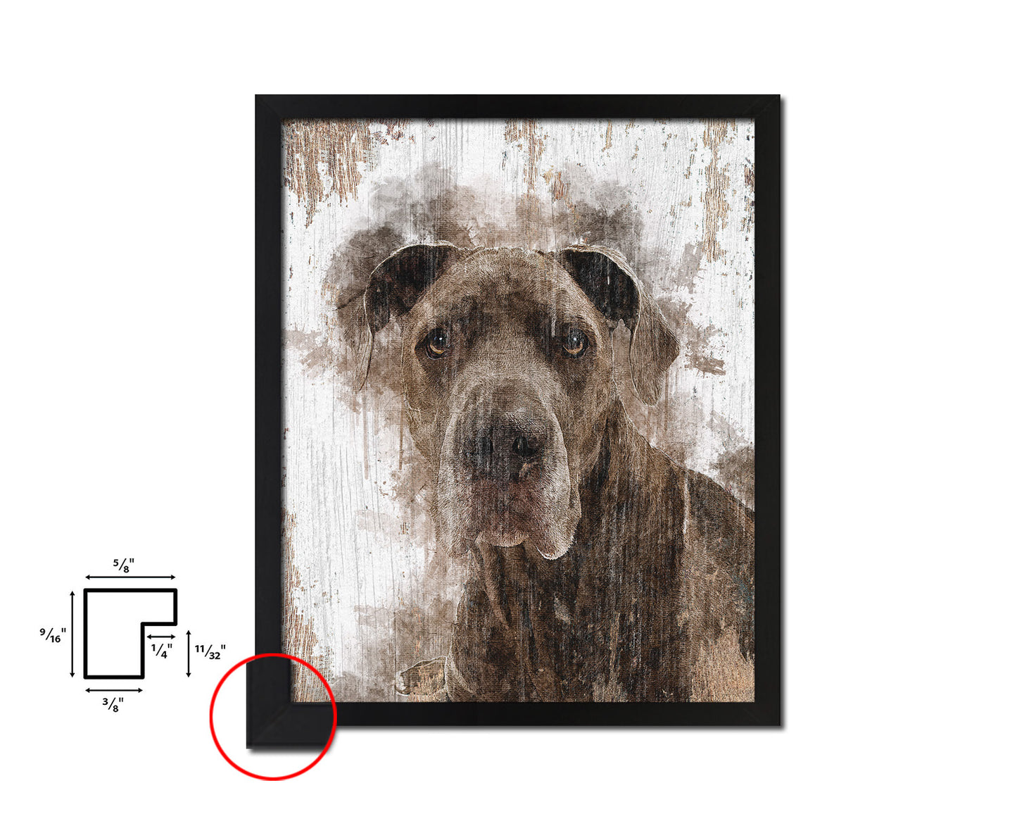 Blue Great Dane Dog Puppy Portrait Framed Print Pet Watercolor Wall Decor Art Gifts