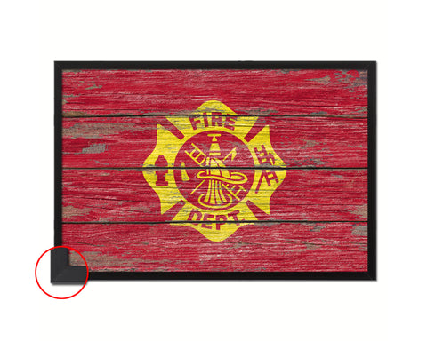 Fire Department Fire Fighter Wood Rustic Flag Wood Framed Print Wall Art Decor Gifts
