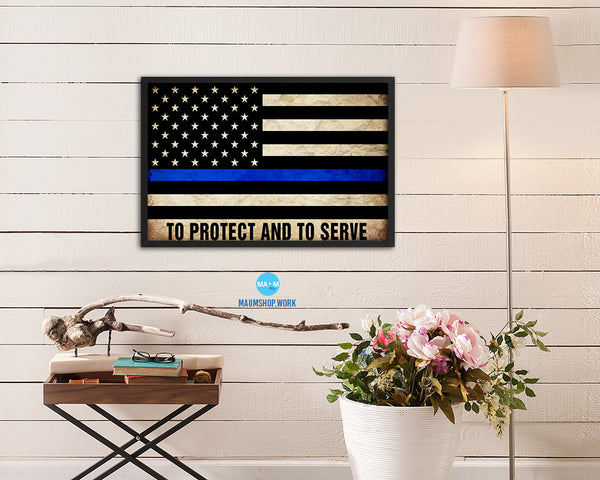 Thin Blue Line Honoring Law Enforcement, To protect & to serve Vintage Military Flag Art