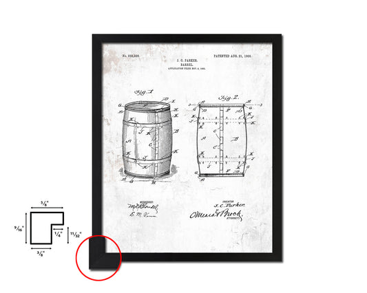 Barrel Wine Vintage Patent Artwork Black Frame Print Gifts