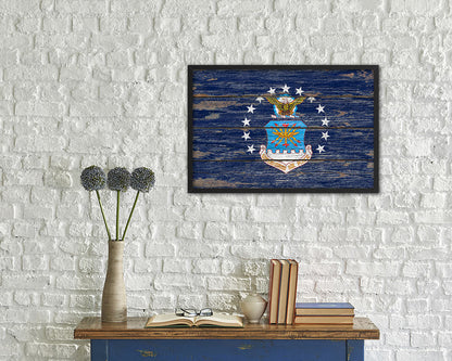 US Air Force Vintage Emblem Flag Wood Frame Paper Print Wall Art Decor Gifts