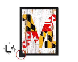 Maryland State Initial Flag Wood Framed Paper Print Decor Wall Art Gifts, Beach