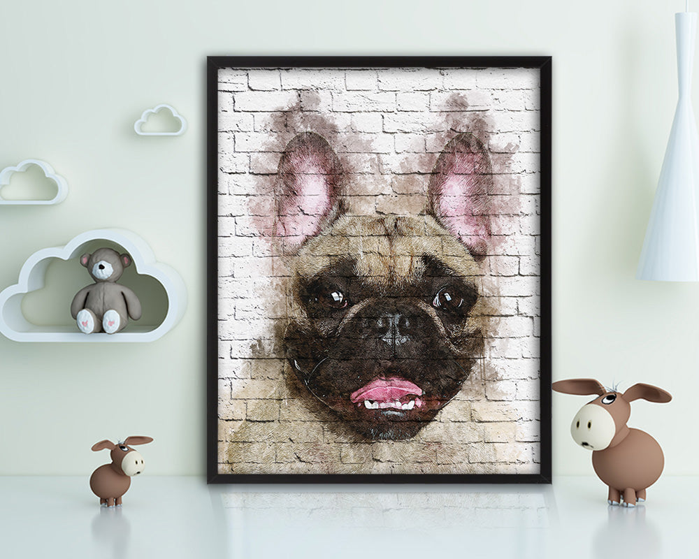 French Bulldog Dog Puppy Portrait Framed Print Pet Watercolor Wall Decor Art Gifts