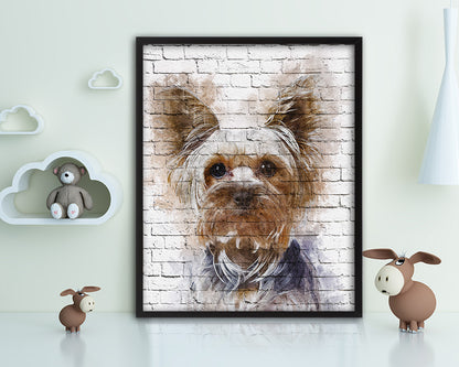 Yorkshire Terrier Dog Puppy Portrait Framed Print Pet Watercolor Wall Decor Art Gifts