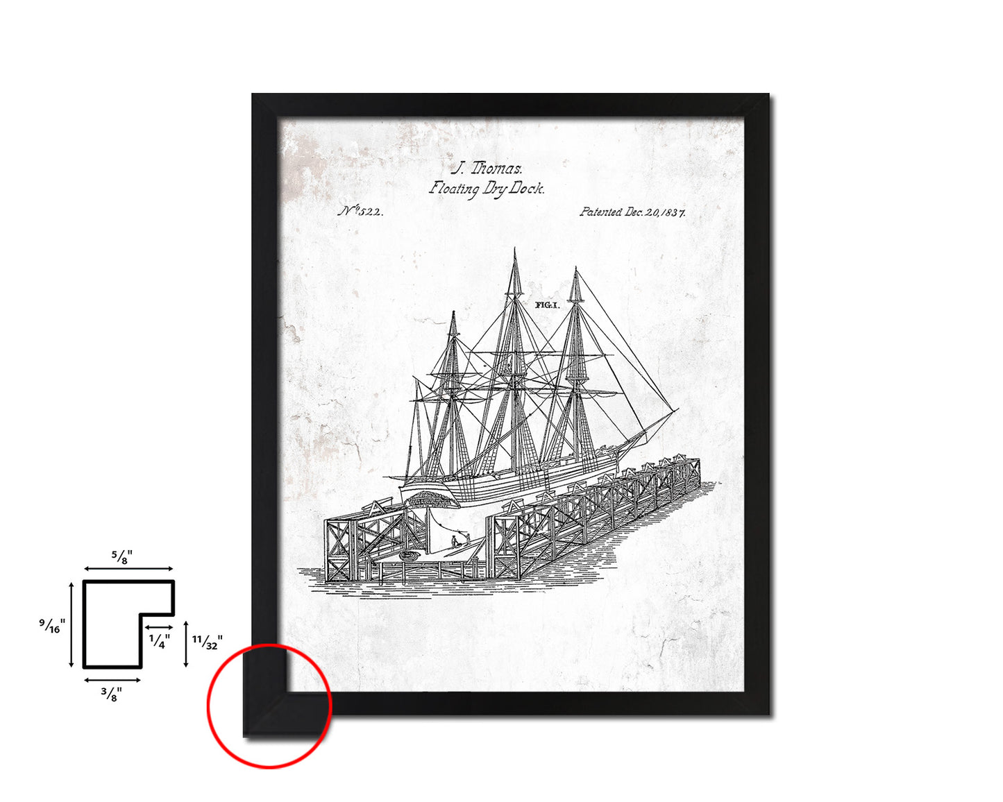 Floating Dock Nautical Vintage Patent Artwork Black Frame Print Gifts