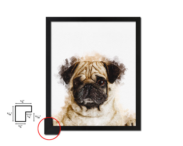 Pug Dog Puppy Portrait Framed Print Pet Watercolor Wall Decor Art Gifts