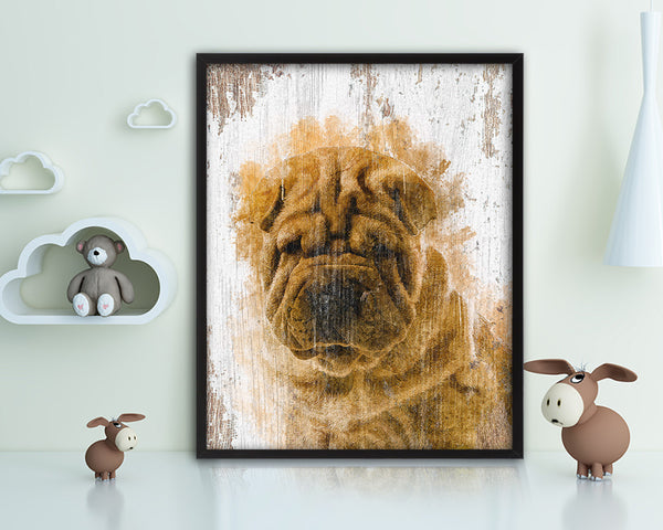 Sharpei Dog Puppy Portrait Framed Print Pet Watercolor Wall Decor Art Gifts