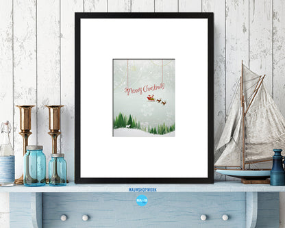 Merry Christmas Santa Holiday Season Gifts Wood Framed Print Home Decor Wall Art
