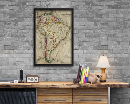 South America 1894 Historical Map Wood Framed Print Art Wall Decor Gifts