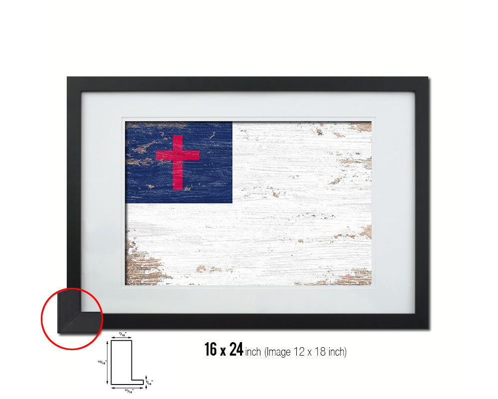 Kayso Christian Religious Shabby Chic Military Flag Framed Print Decor Wall Art Gifts