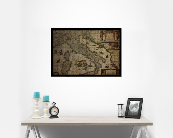 Italy Henricus Hondius Vintage Map Framed Print Art Wall Decor Gifts