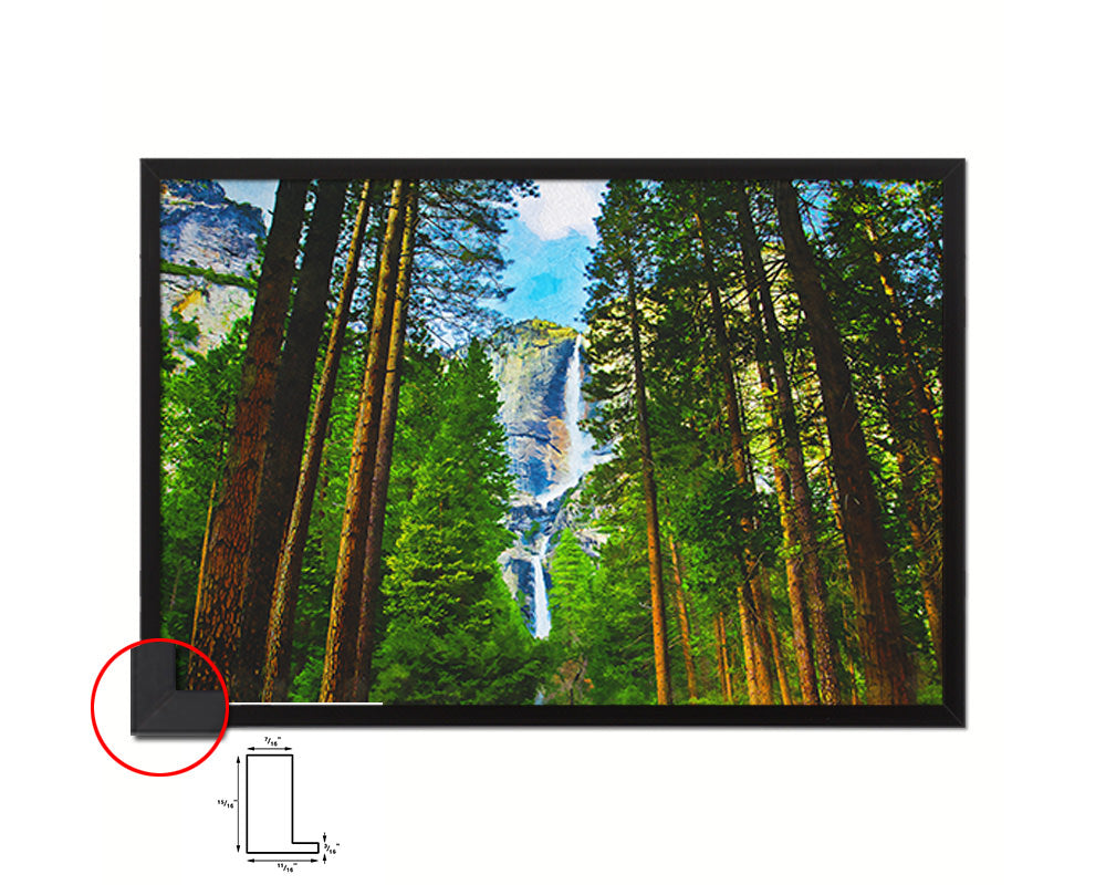 Waterfall Yosemite Nationa Ppark CA Behind Sequoias Landscape Painting Print Art Frame Home