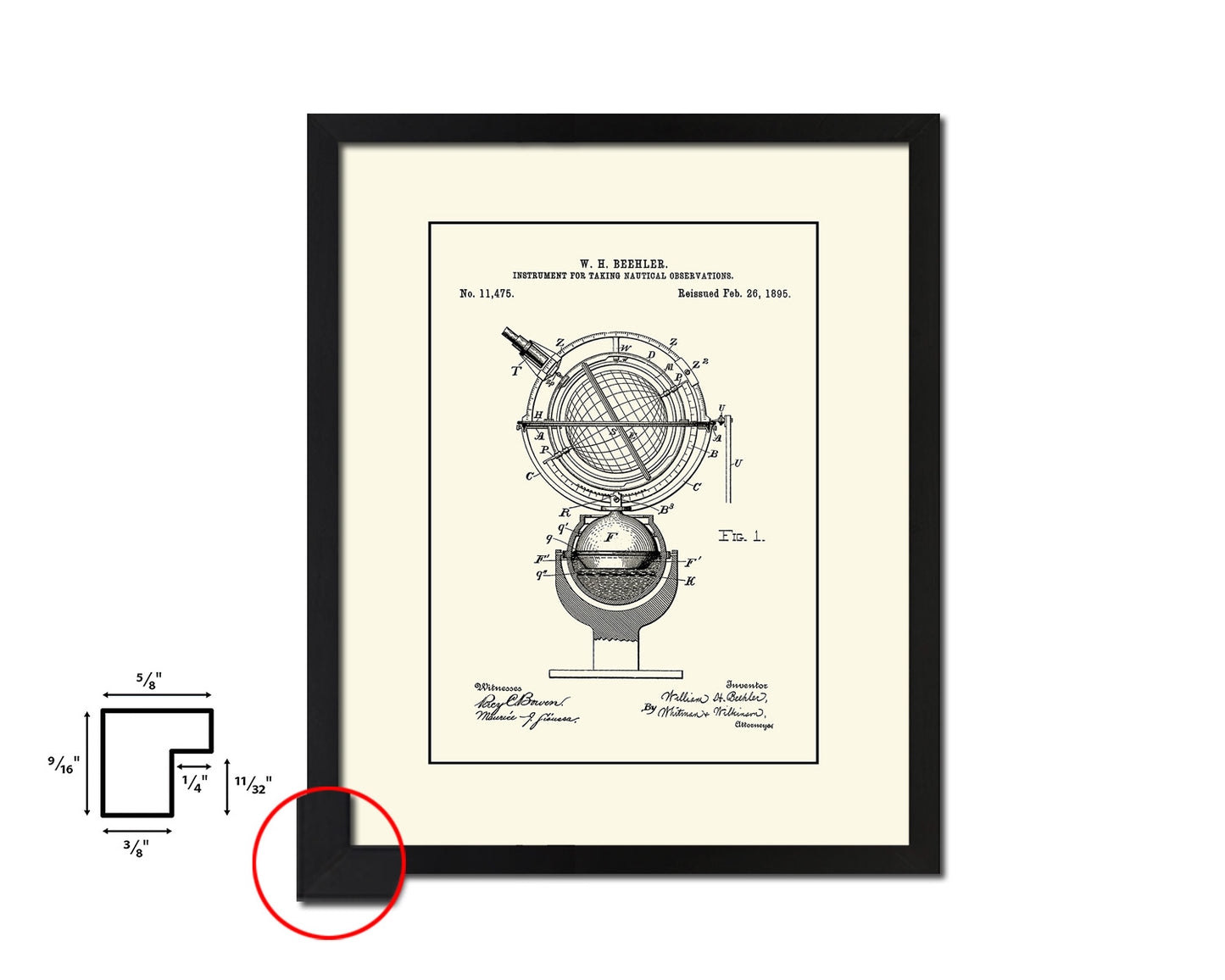 Globe Nautical Vintage Patent Artwork Black Frame Print Gifts
