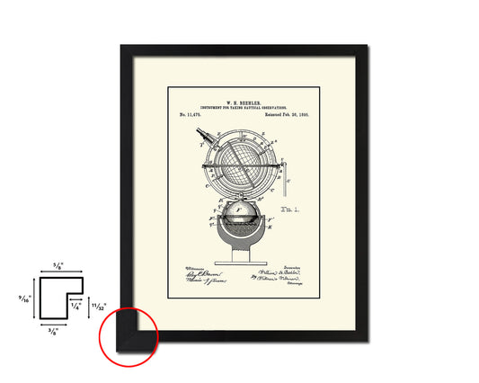 Globe Nautical Vintage Patent Artwork Black Frame Print Gifts