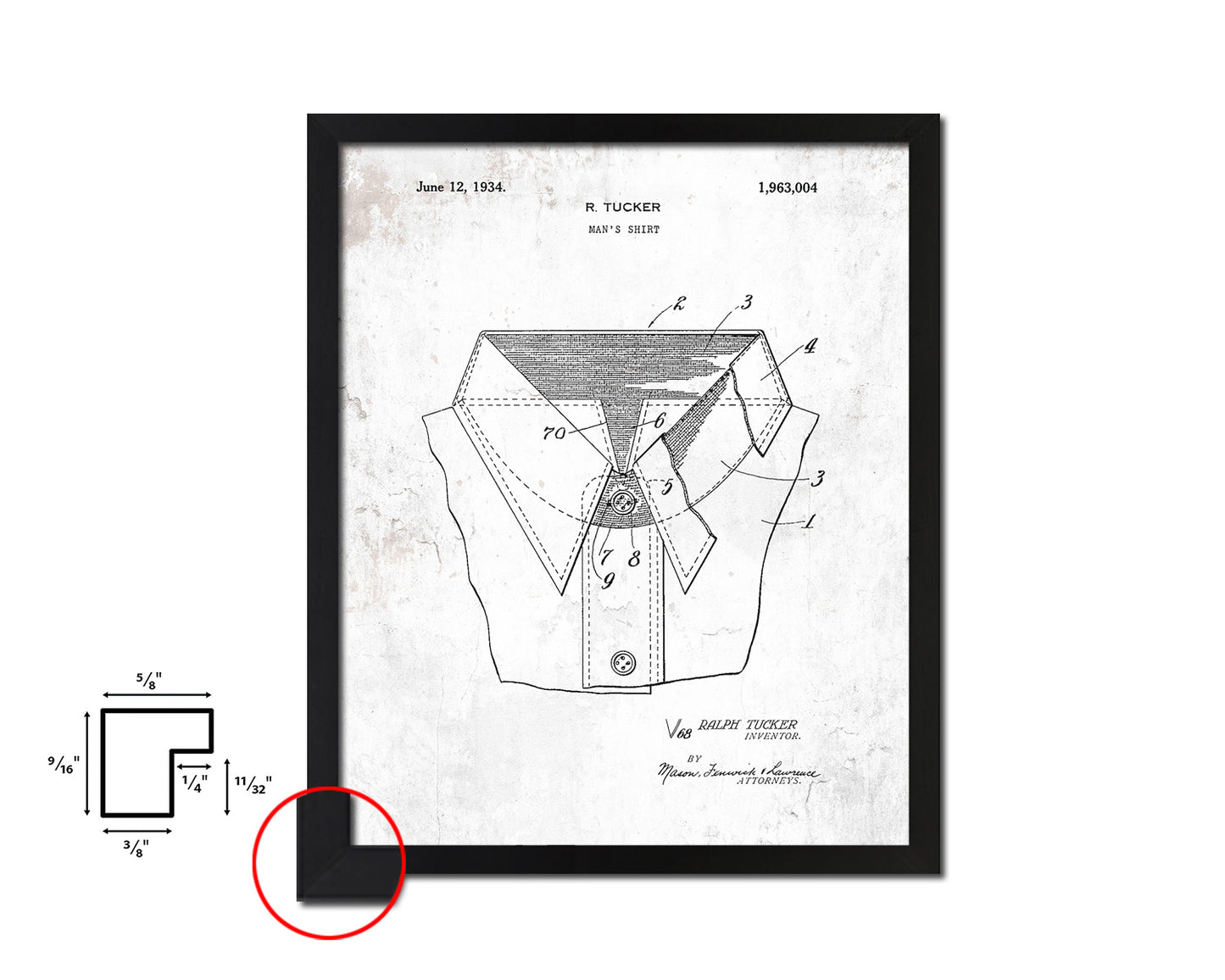 Tucker Mans Shirt Clothes Vintage Patent Artwork Black Frame Print Wall Art Decor Gifts