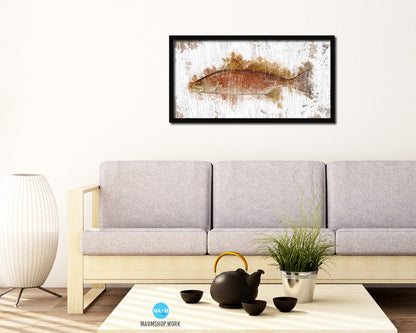 Red Drum Fish Art Wood Frame Shabby Chic Restaurant Sushi Wall Decor Gifts, 10" x 20"