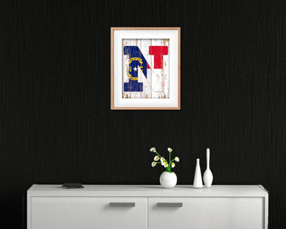 North Carolina State Initial Flag Wood Framed Paper Print Decor Wall Art Gifts, Beach