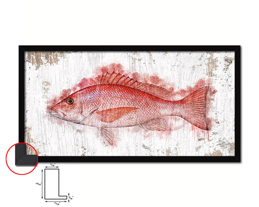 Red Snapper Fish Art Wood Frame Shabby Chic Restaurant Sushi Wall Decor Gifts, 10" x 20"