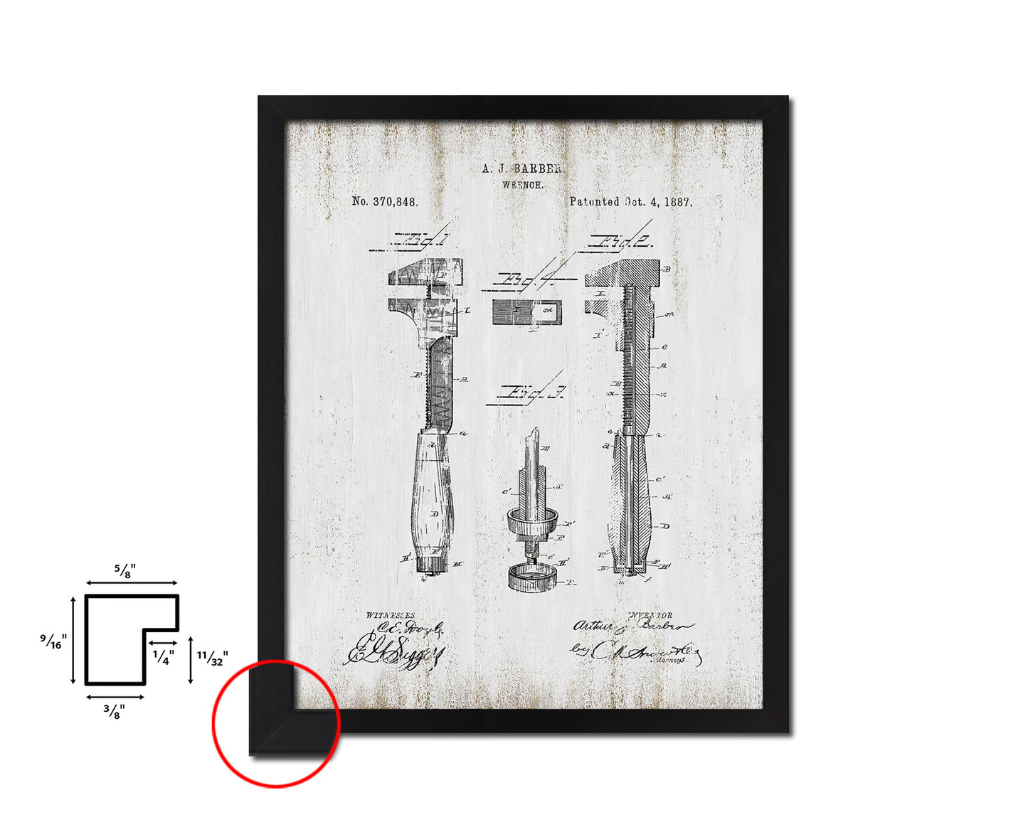 Wrench Tools Vintage Patent Artwork Black Frame Print Gifts
