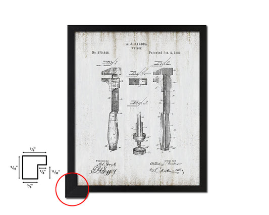 Wrench Tools Vintage Patent Artwork Black Frame Print Gifts