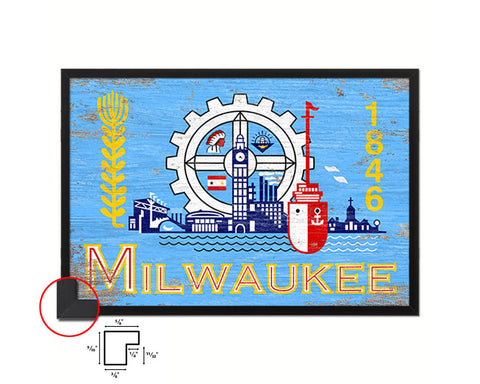 Milwaukee City Wisconsin State Shabby Chic Flag Framed Prints Decor Wall Art Gifts