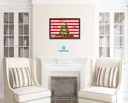 First Navy Jack Don't Tread On Me 1776 Tea Party Shabby Chic Military Flag Framed Print Art