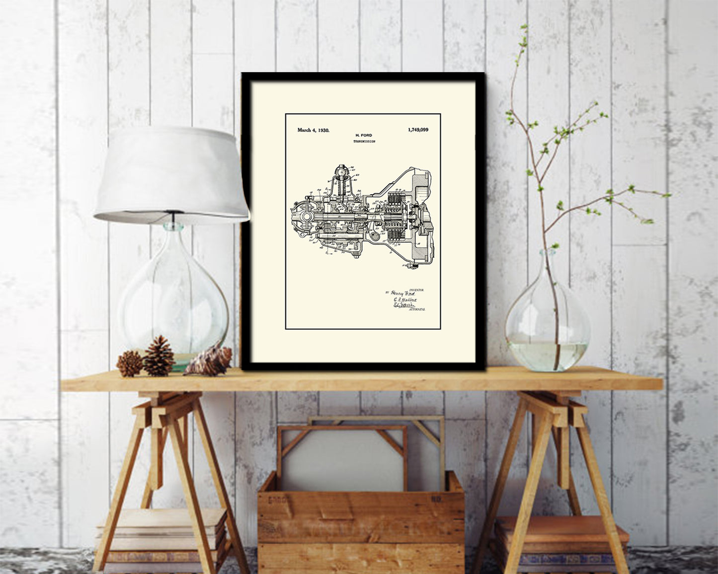 Transmission Car Vintage Patent Artwork Black Frame Print Wall Art Decor Gifts