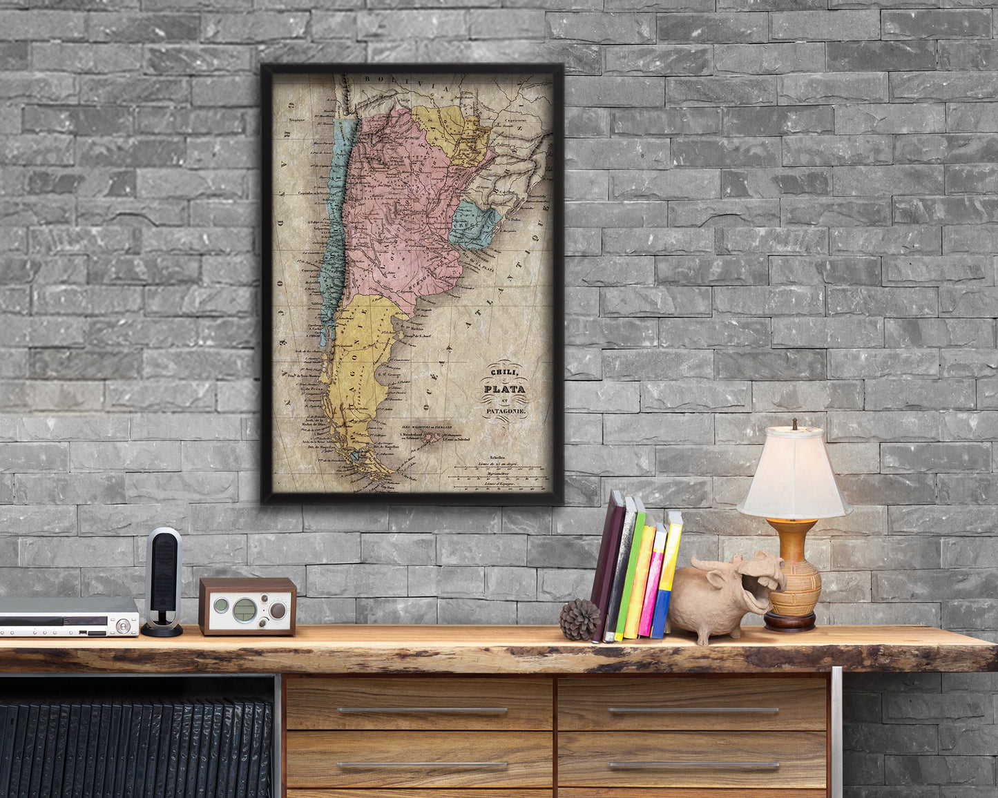 Argentina Chile Patagonia Historical Map Wood Framed Print Art Wall Decor Gifts