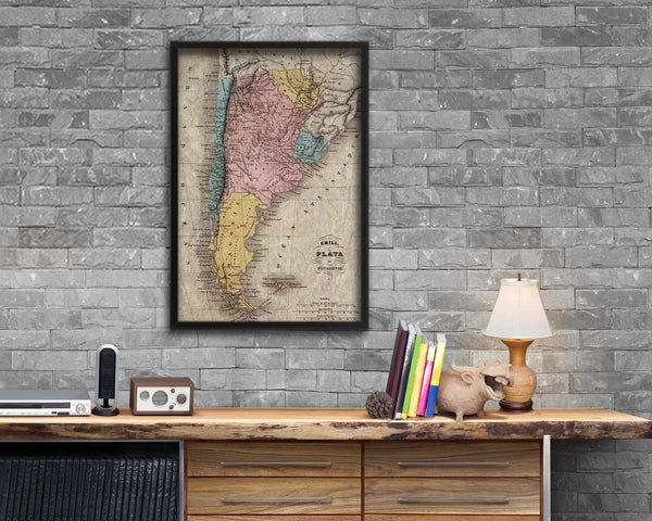 Argentina Chile Patagonia Historical Map Wood Framed Print Art Wall Decor Gifts