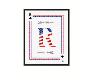Letter R Custom Monogram Card Decks Clover American Flag Framed Print Wall Art Decor Gifts