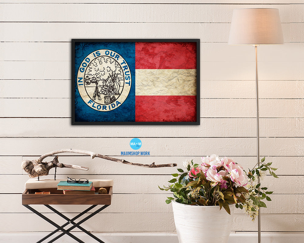 Civil War Florida Vintage Military Flag Framed Print Sign Decor Wall Art Gifts