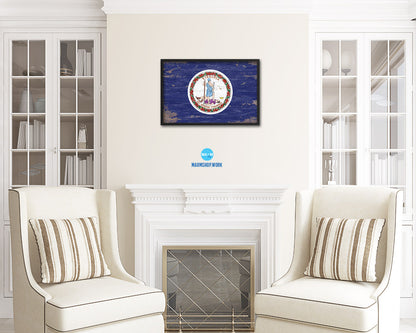 Virginia State Shabby Chic Flag Wood Framed Paper Print  Wall Art Decor Gifts