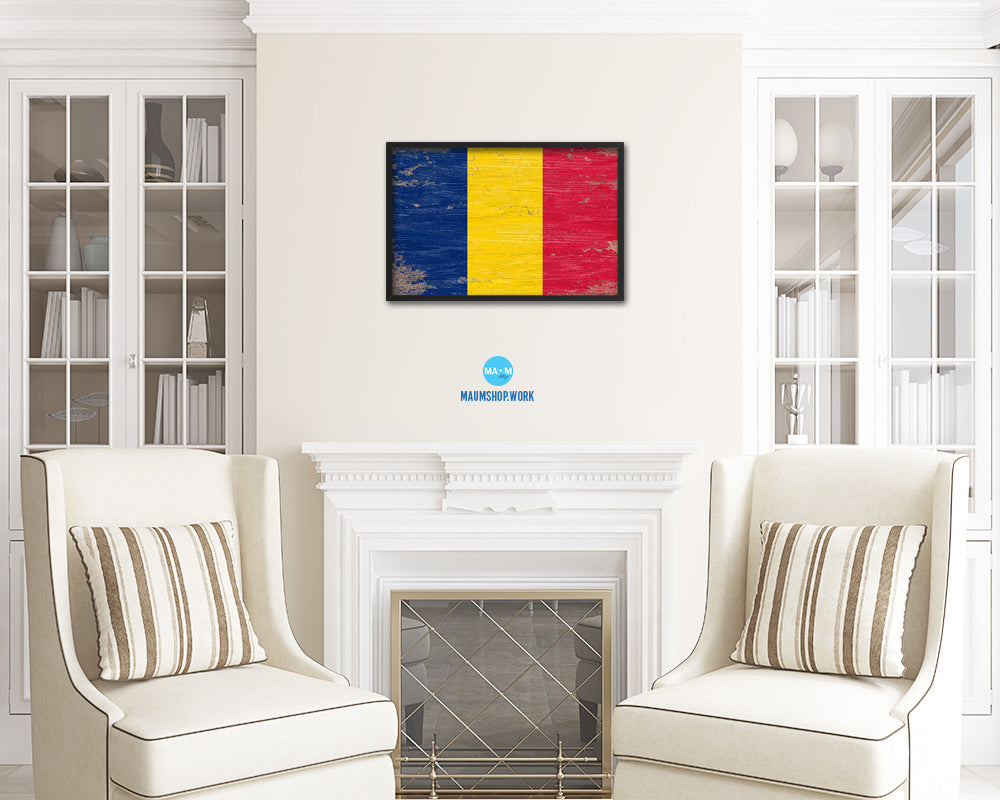 Chad Shabby Chic Country Flag Wood Framed Print Wall Art Decor Gifts