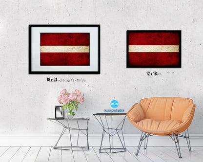 Latvia Country Vintage Flag Wood Framed Print Wall Art Decor Gifts