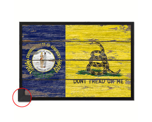 Gadsden Don't Tread On Me Tea Party Kentucky State Wood Rustic Flag Framed Print Art