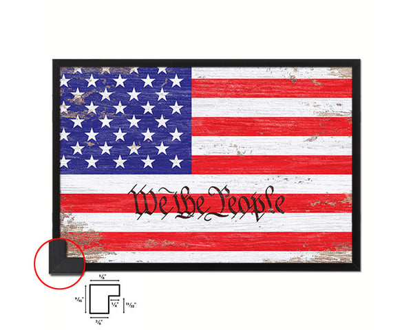 We the People Shabby Chic Military Flag Framed Print Decor Wall Art Gifts