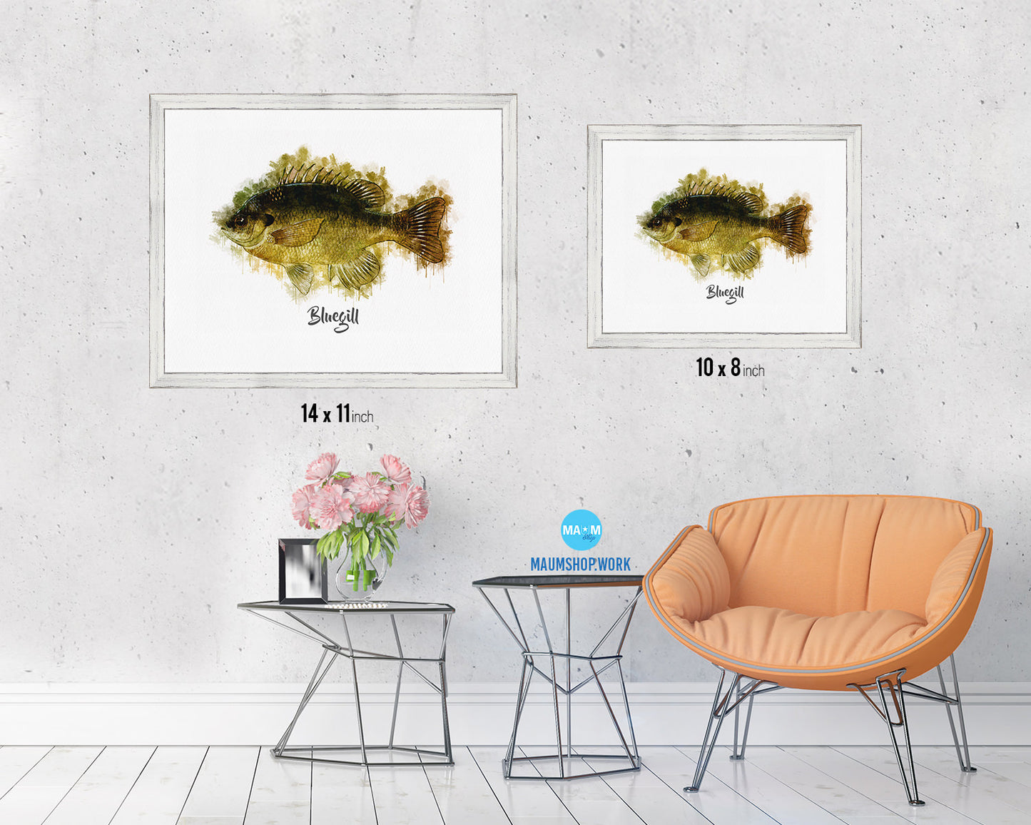 Bluegill Fish Framed Prints Modern Restaurant Sushi Bar Watercolor Wall Art Decor